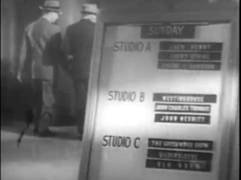 NBC radio station lobby sign, indicating shows recording in studios A, B and C