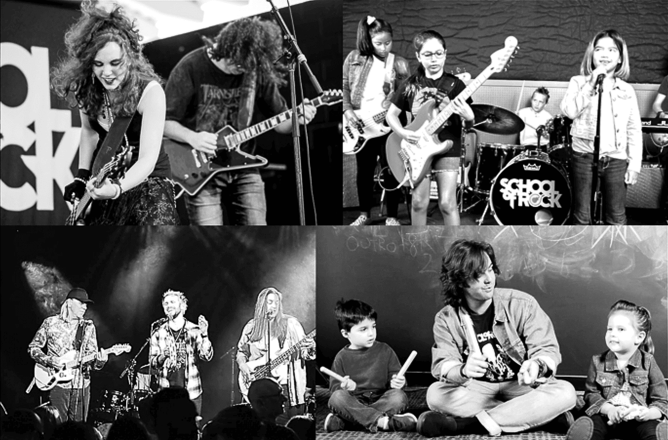 Four Images Of Musicians Playing Guitars