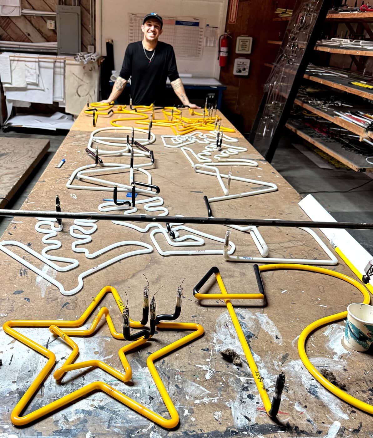 Adam Taylor With Original And Newly Made Neon Tubes From The Golden Star Radio Sign