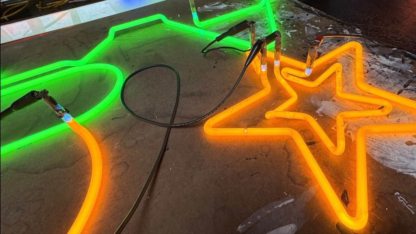Original Golden Star Radio Neon Tubes Illuminated During Restoration